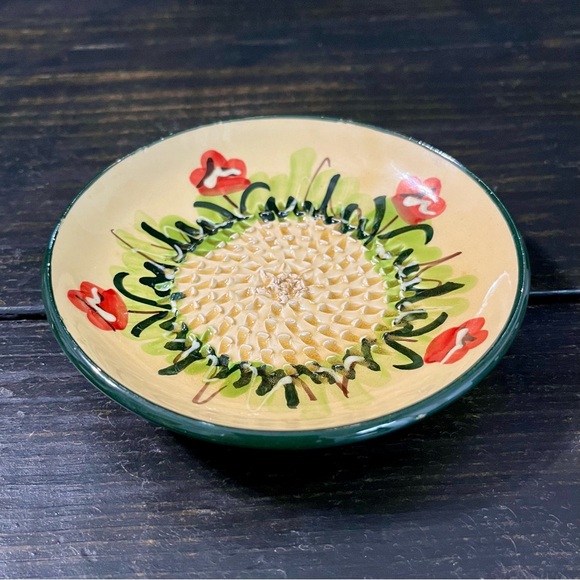 Elaboracion Artesanal Handpainted Ceramica Española Garlic Grater Floral Dish - Picture 1 of 8